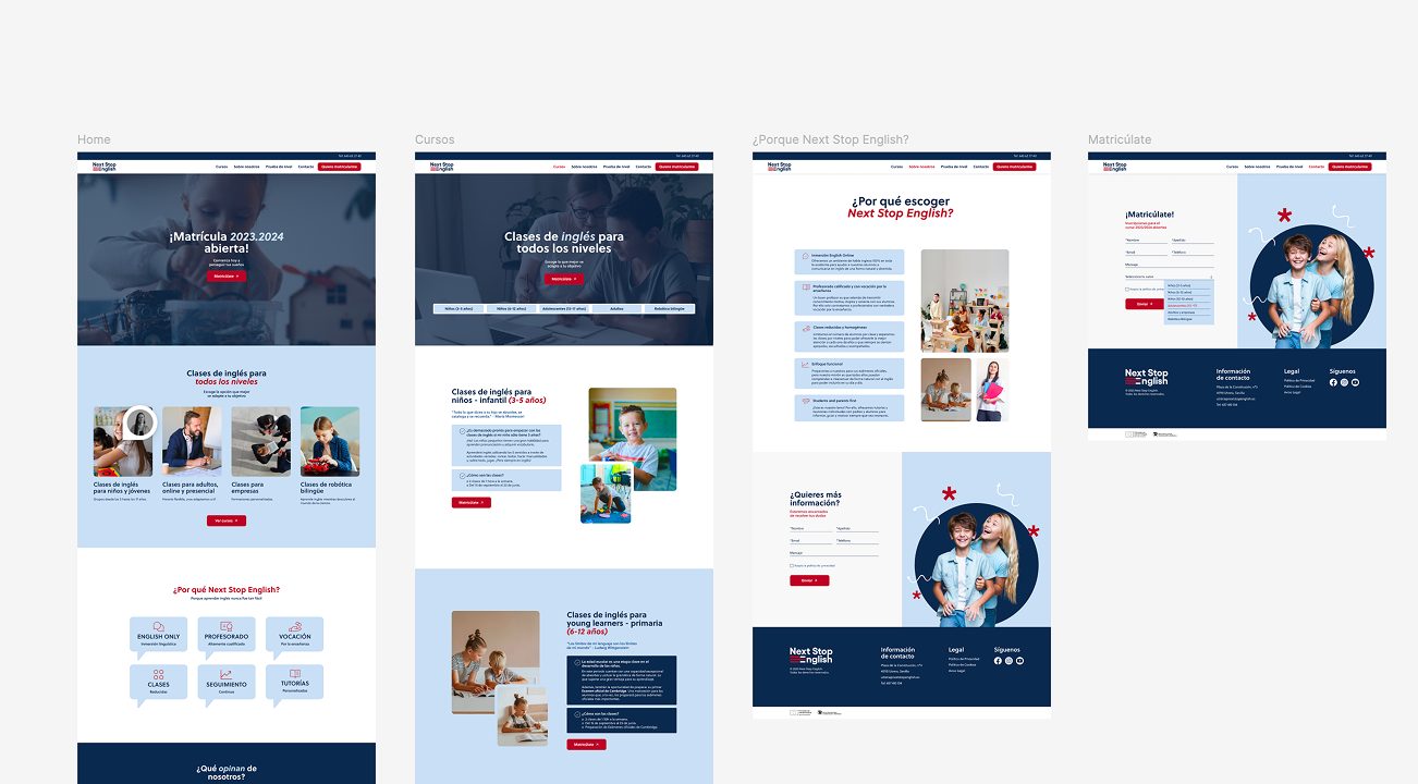 Next Stop English — website across pages