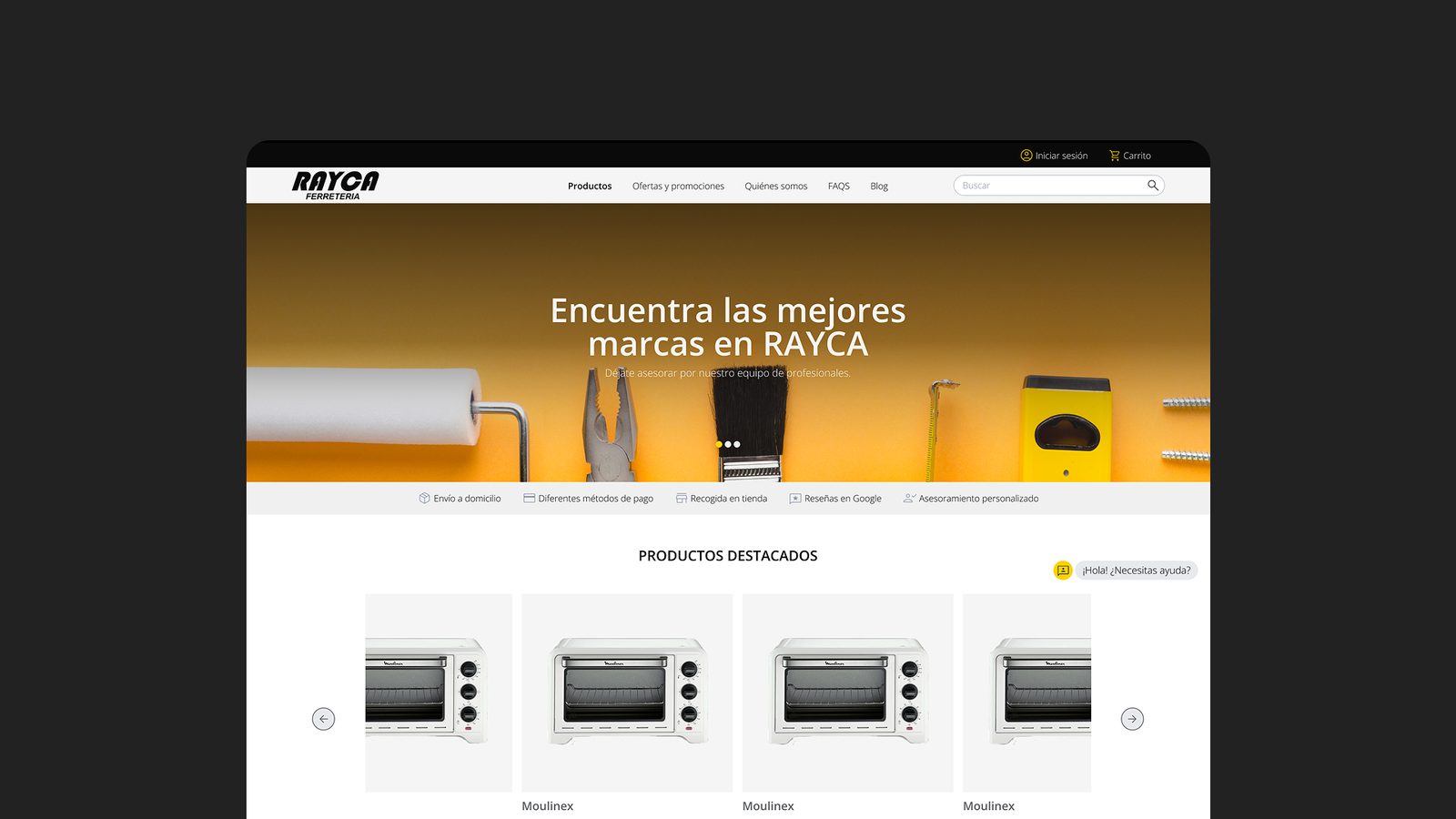 Rayca — homepage on desktop