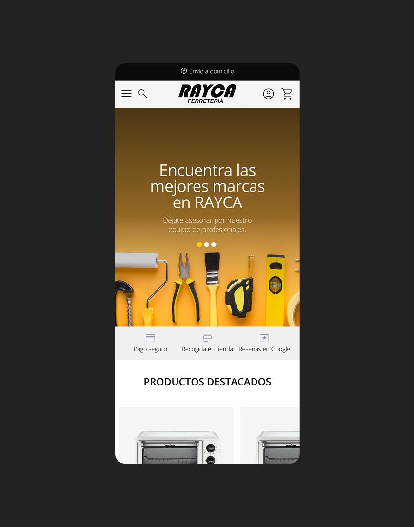 Rayca — homepage on mobile